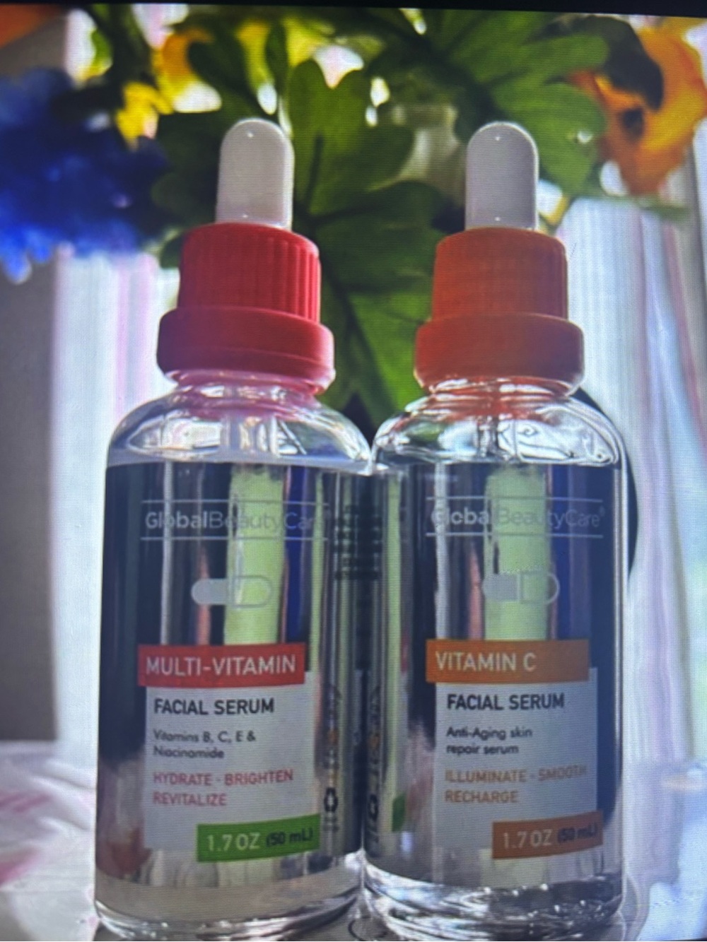 Vitamin C Facial Serum - Orange Dropper and multi vitamin pink dropper